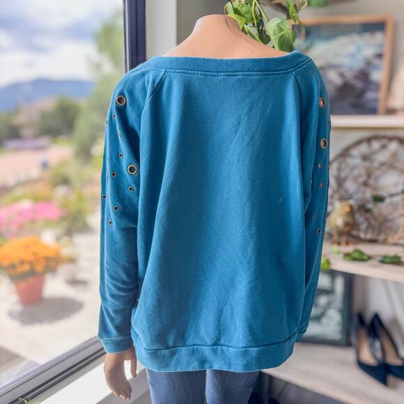 Venus Lightweight Teal Sweatshirt w/ Brass Grommet Holes & Zippers-Women's 3XL - Picture 5 of 11